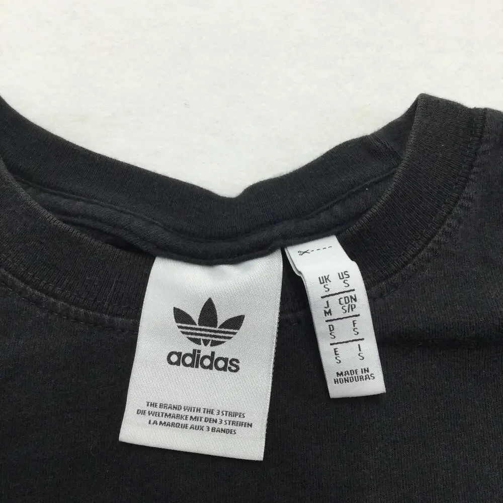 Adidas Shirt Mens Small Black Long Sleeve Trefoil Logo Graphic Tee Three Stripe